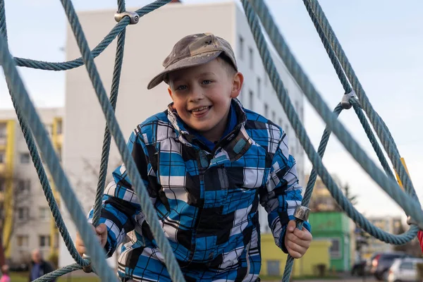 Caucasian Boy Duriing Cold Day Playground — Stock Photo, Image