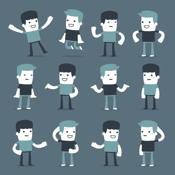 Flat Simple Personajes dos amigos en diferentes situaciones — Vector de stock