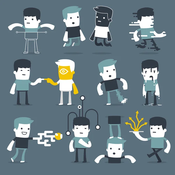 Flat Simple Personajes dos amigos en diferentes situaciones — Vector de stock