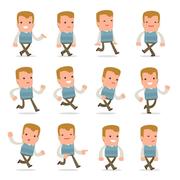 Conjunto de carácter divertido y alegre Hombre de familia va y corre pos — Vector de stock