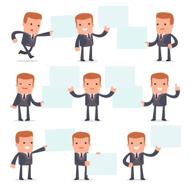 Komik ve Neşeli Karakter Zengin adam seti tutar ve etkileşim