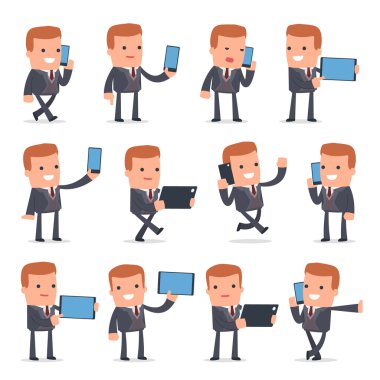 Akıllı ve Komik Karakter Zengin adam cep telefonu tutan set