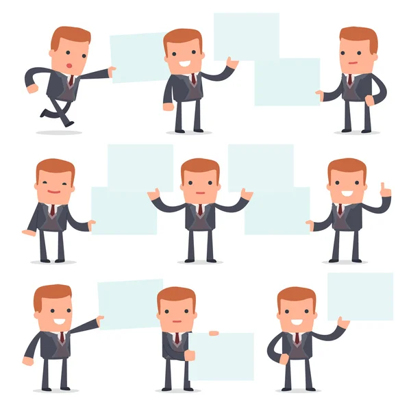 Set of Funny and Cheerful Character Rich man holds and interacts — Stock Vector