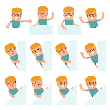 Komik ve Neşeli Karakter Genç Seti tutar ve etkileşim