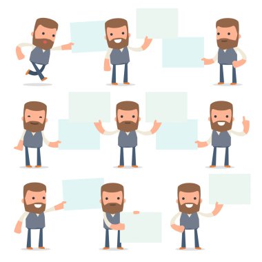 Komik ve Neşeli Karakter Copywriter seti tutar ve interac