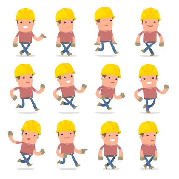 Conjunto de divertido y alegre Caracter Builder va y se ejecuta poses — Archivo Imágenes Vectoriales