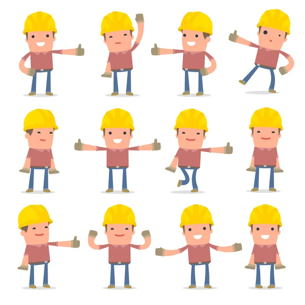 Set van grappige en vrolijke karakter Builder toont duim omhoog als — Stockvector