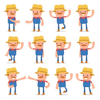 Komik ve Neşeli Karakter Çiftçi Seti pozlar ağırlıyor