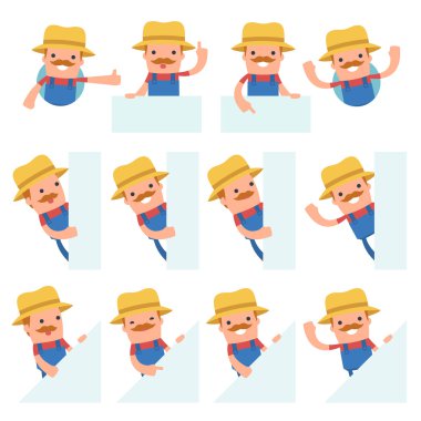 Komik ve Neşeli Karakter Çiftçi Seti tutar ve w etkileşim