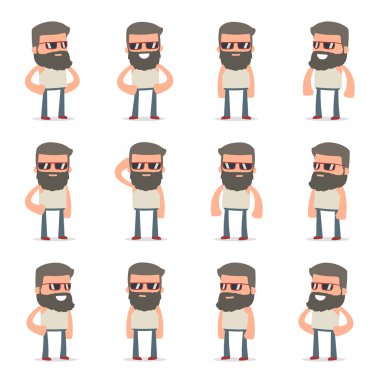 Mutlu ve Neşeli Karakter Hipster set rahat ayakta 