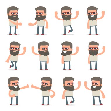 Komik ve Neşeli Karakter Hipster seti pozlar ağırlıyor