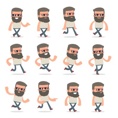 Komik ve Neşeli Karakter Hipster Seti gider ve pozlar çalışır