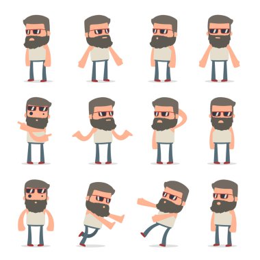 Cehalet içinde Şaşkın ve Üzgün Karakter Hipster Seti pozlar
