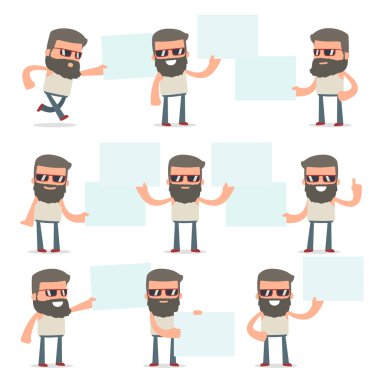 Komik ve Neşeli Karakter Hipster Seti tutar ve etkileşim 