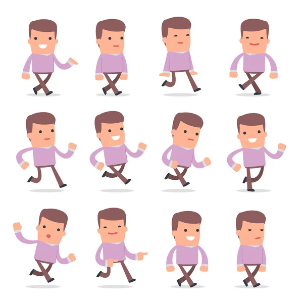 Set of Funny and Cheerful Character Stylist goes and runs poses — Stock Vector