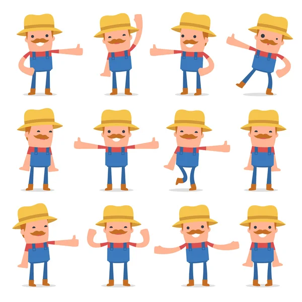 Conjunto de engraçado e alegre personagem agricultor mostrando polegar para cima como um — Vetor de Stock
