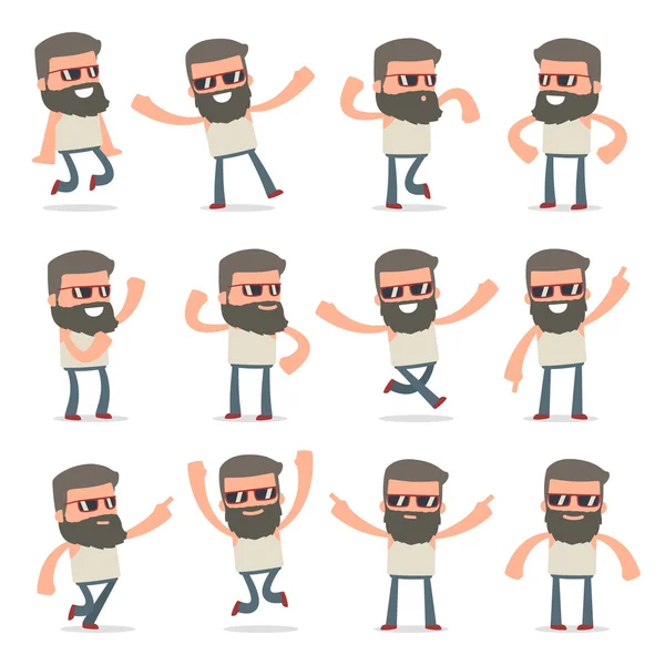 Set of Laughing and Joyful Character Hipster in celebrates and j — Stock Vector