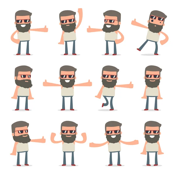 Set of Funny and Cheerful Character Hipster showing thumb up as — Stock Vector