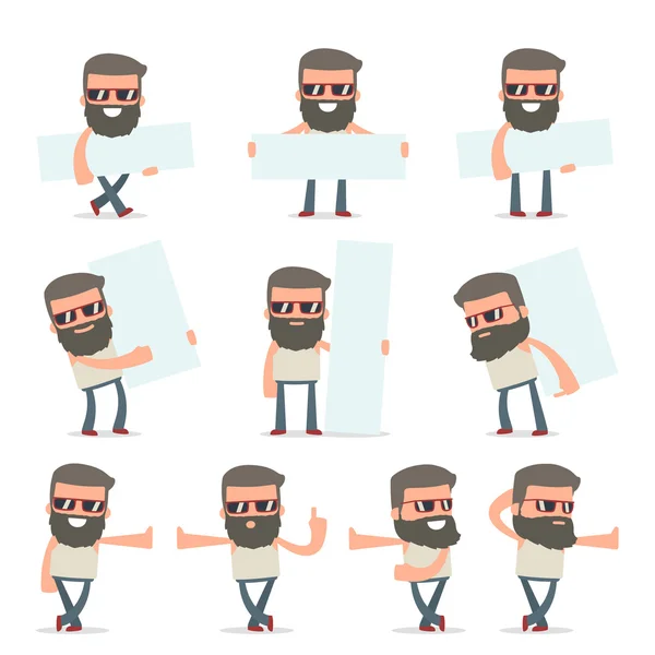 Set of Smart and Funny Character Hipster leaned against the wall — Stock Vector
