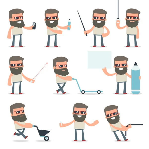 Set of Happy and Intelligent Character Hipster making presentati — Stock Vector