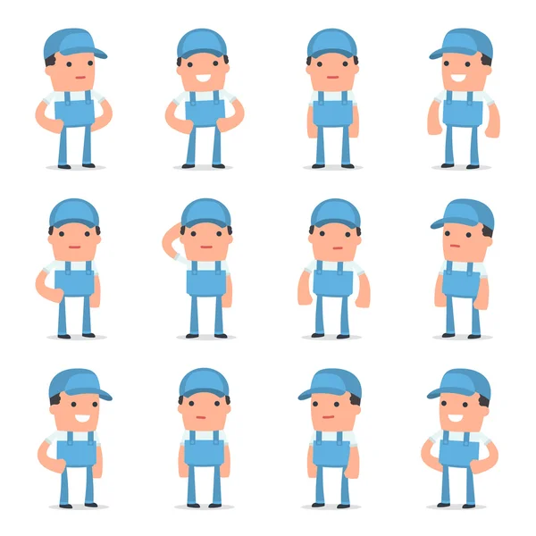 Set of Happy and Cheerful Character Repairman standing in relaxe — Stock Vector