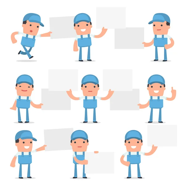 Set of Funny and Cheerful Character Repairman holds and interact — Stock Vector