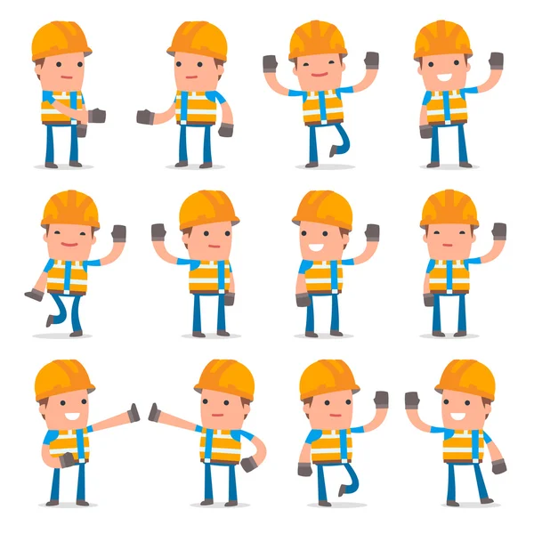 Set de Carácter Divertido y Alegre Constructor da la bienvenida a poses — Vector de stock