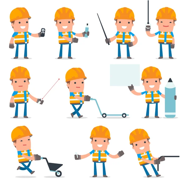 Set of Happy and Intelligent Character Constructor making presen — Stock Vector