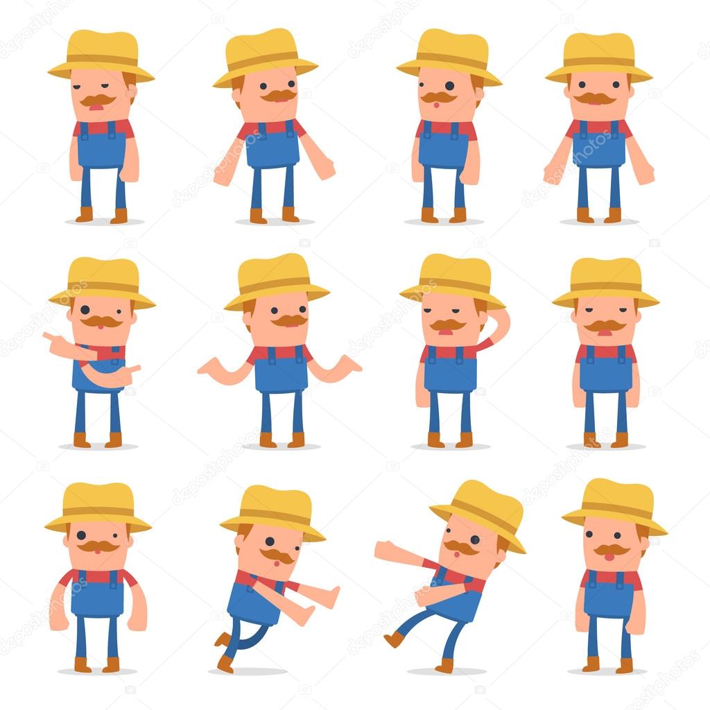 Set of Confused and Sad Character Farmer in ignorance poses