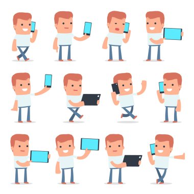 Akıllı ve Komik Karakter Casual Boy cep telefonu tutan set