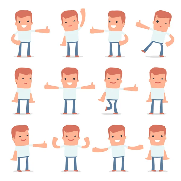 Set of Funny and Cheerful Character Casual Boy showing thumb up — Stock Vector