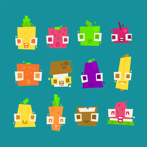Conjunto de simples caracteres de fruta plana mínima — Vector de stock
