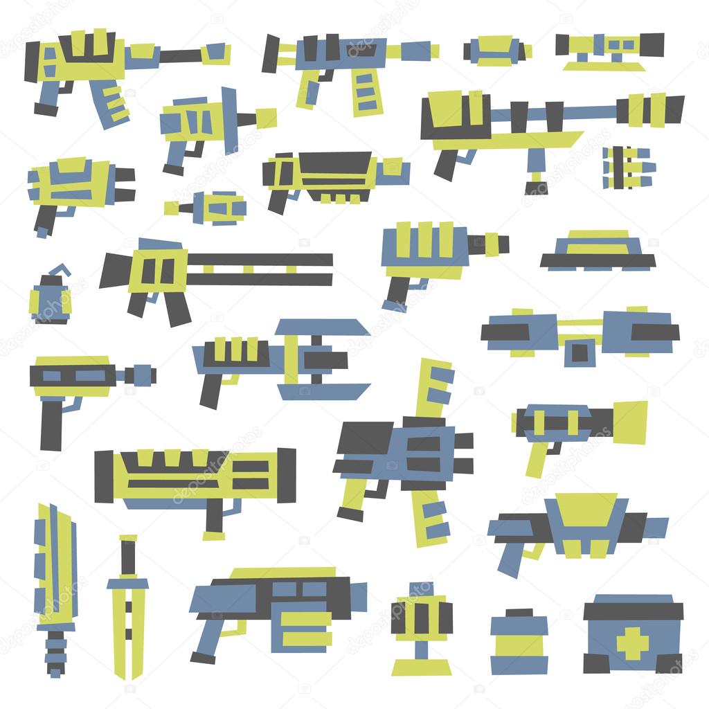 set of simple minimal flat style sci-fi guns