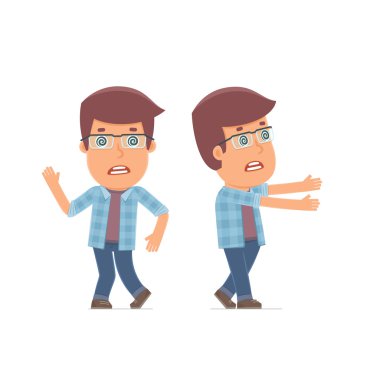 Crazy and Deranged Character Freelancer in strange pose under hy