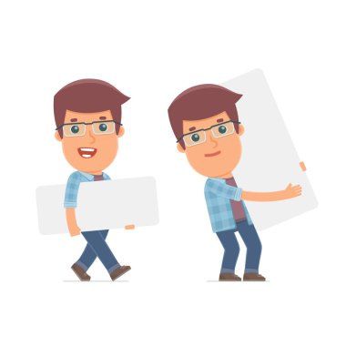 Funny Character Freelancer holds and interacts with blank forms 