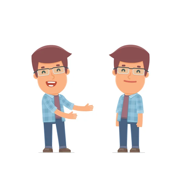 Funny Character Freelancer introduces his shy friend — Stock Vector