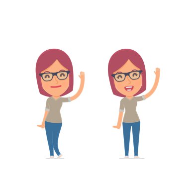 Komik ve neşeli karakter kız Tasarımcısı memnuniyetle izleyiciler