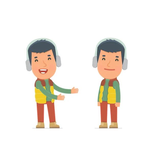 Funny Character Winter Citizen introduces his shy friend — 스톡 벡터