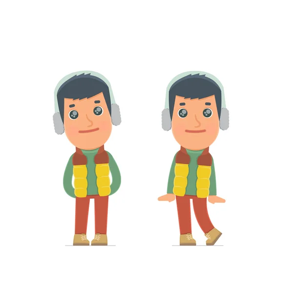 Cute and Affectionate Character Winter Citizen in shy and awkwar — Stok Vektör