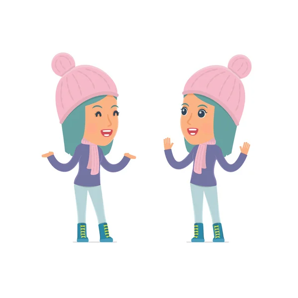 Caractère drôle Winter Girl raconte une histoire intéressante à son ami — Image vectorielle