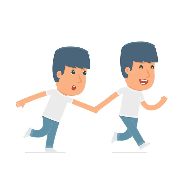 Happy and Joyful Character Activist runs and drags his friend to — 图库矢量图片