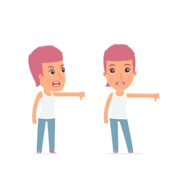 Frustrated and Angry Character Blogger Girl showing thumb down a
