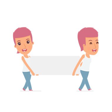 Funny Character Blogger Girl holds and interacts with blank form