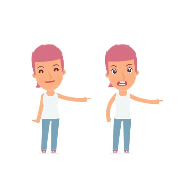 Happy and Angry Character Blogger Girl making presentation using — Stockvector