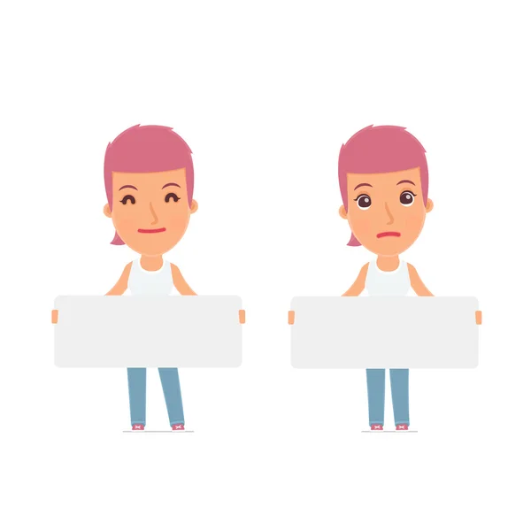 Funny Character Blogger Girl holds and interacts with blank form — Wektor stockowy