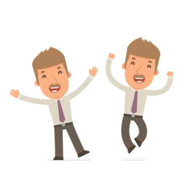 Laughing and Joyful Character Broker celebrates and jumps