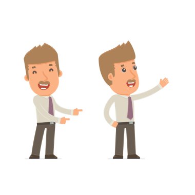 Happy and Cheerful Character Broker making presentation using hi