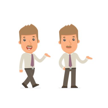 Funny and Cheerful Character Broker making presentation using hi