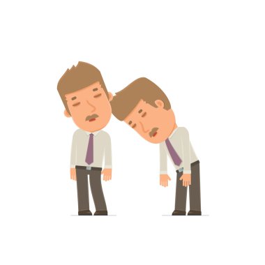 Tired and Exhausted Character Broker sleeping on the shoulder of