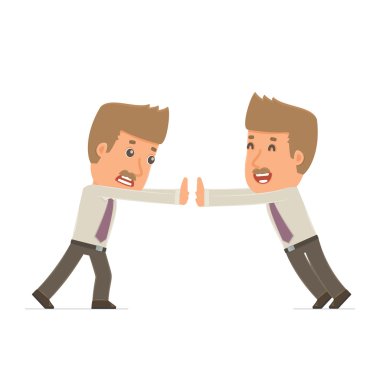 Funny Character Broker holds and interacts with blank forms or o